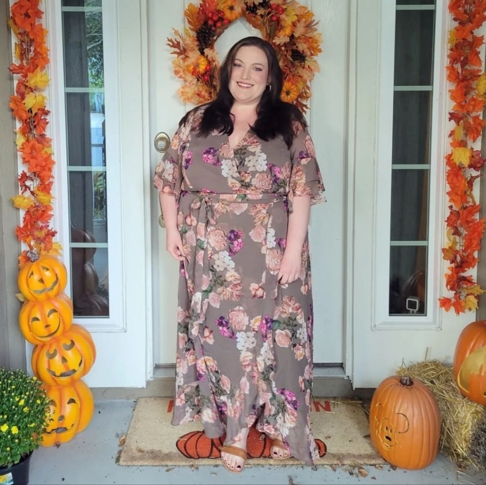 City City autumn floral brown maxi dress